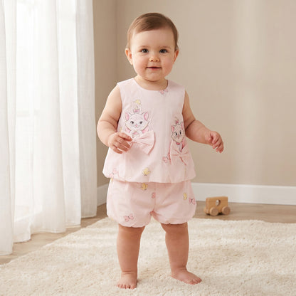 Disney Round Neck Sleeveless Top and Shorts Set with Marie Print