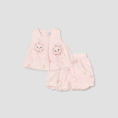 Disney Round Neck Sleeveless Top and Shorts Set with Marie Print