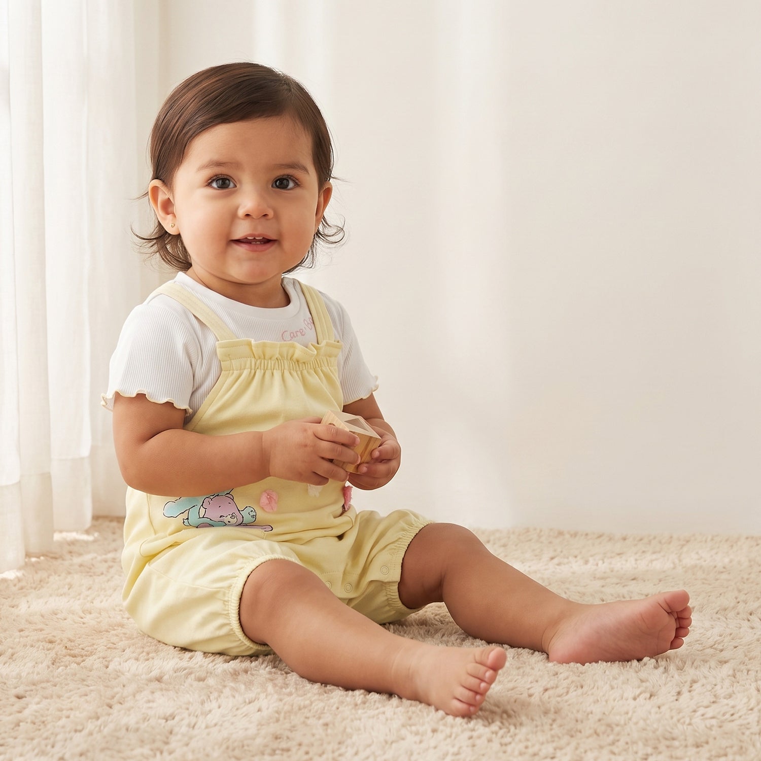 Cloud Co Crew Neck Short Sleeves T-shirt and Dungaree Set with Care Bears Print