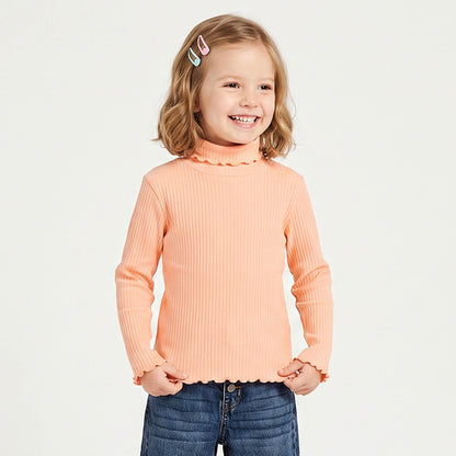Juniors Turtleneck Long Sleeves T-shirt with Ribbed Design