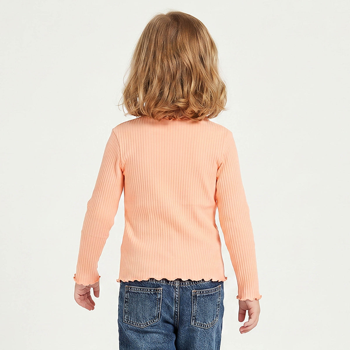 Juniors Turtleneck Long Sleeves T-shirt with Ribbed Design