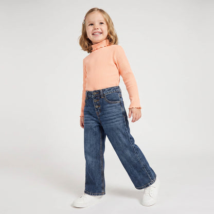 Juniors Turtleneck Long Sleeves T-shirt with Ribbed Design