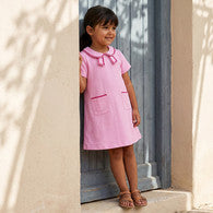 Juniors Peter Pan Collar Short Sleeves Knee Length Dress with Pockets-undefined-image-1