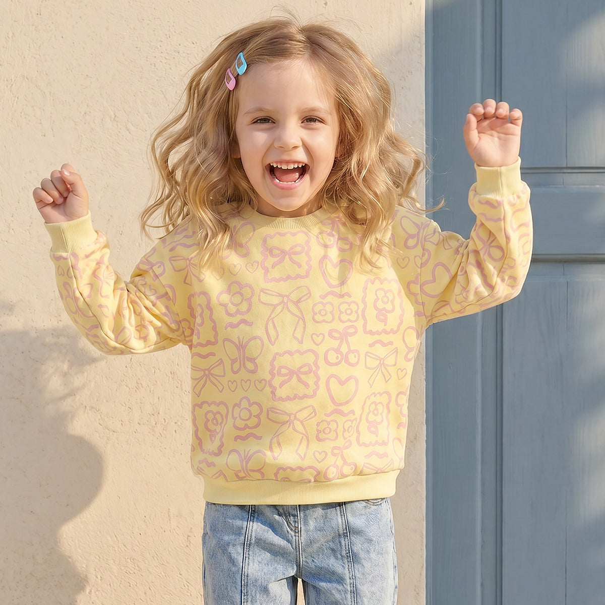 Juniors Butterfly Print Sweatshirt with Long Sleeves