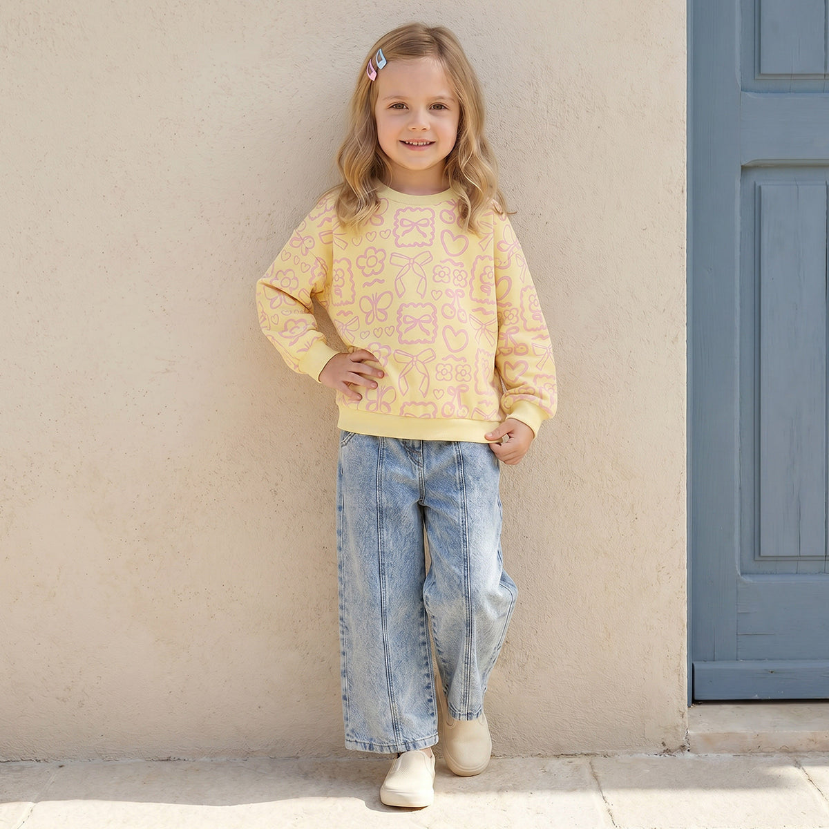 Juniors Butterfly Print Sweatshirt with Long Sleeves
