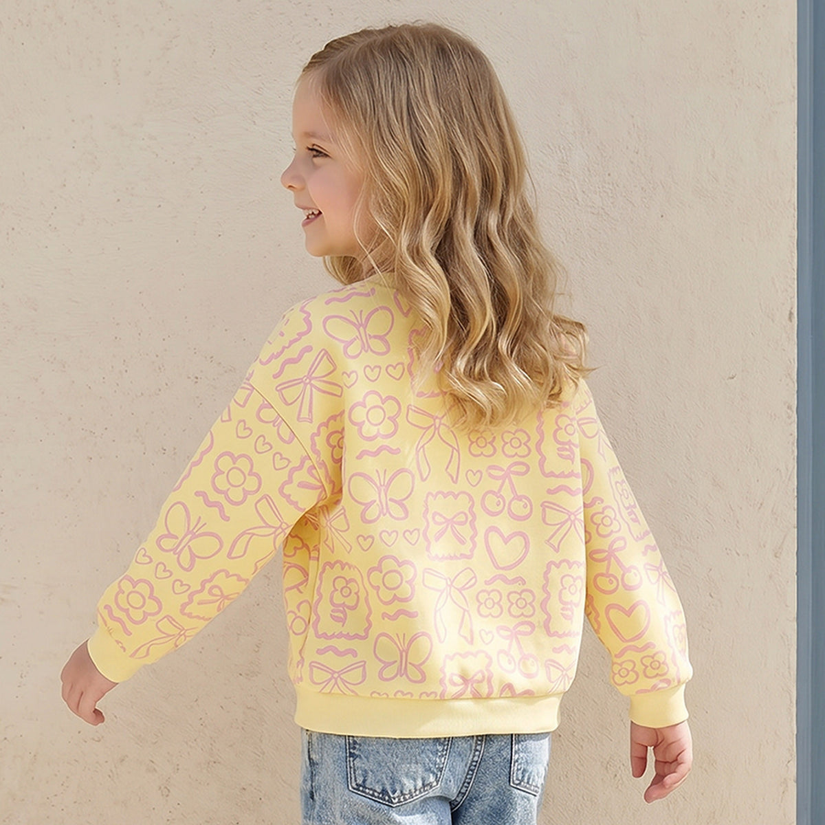 Juniors Butterfly Print Sweatshirt with Long Sleeves