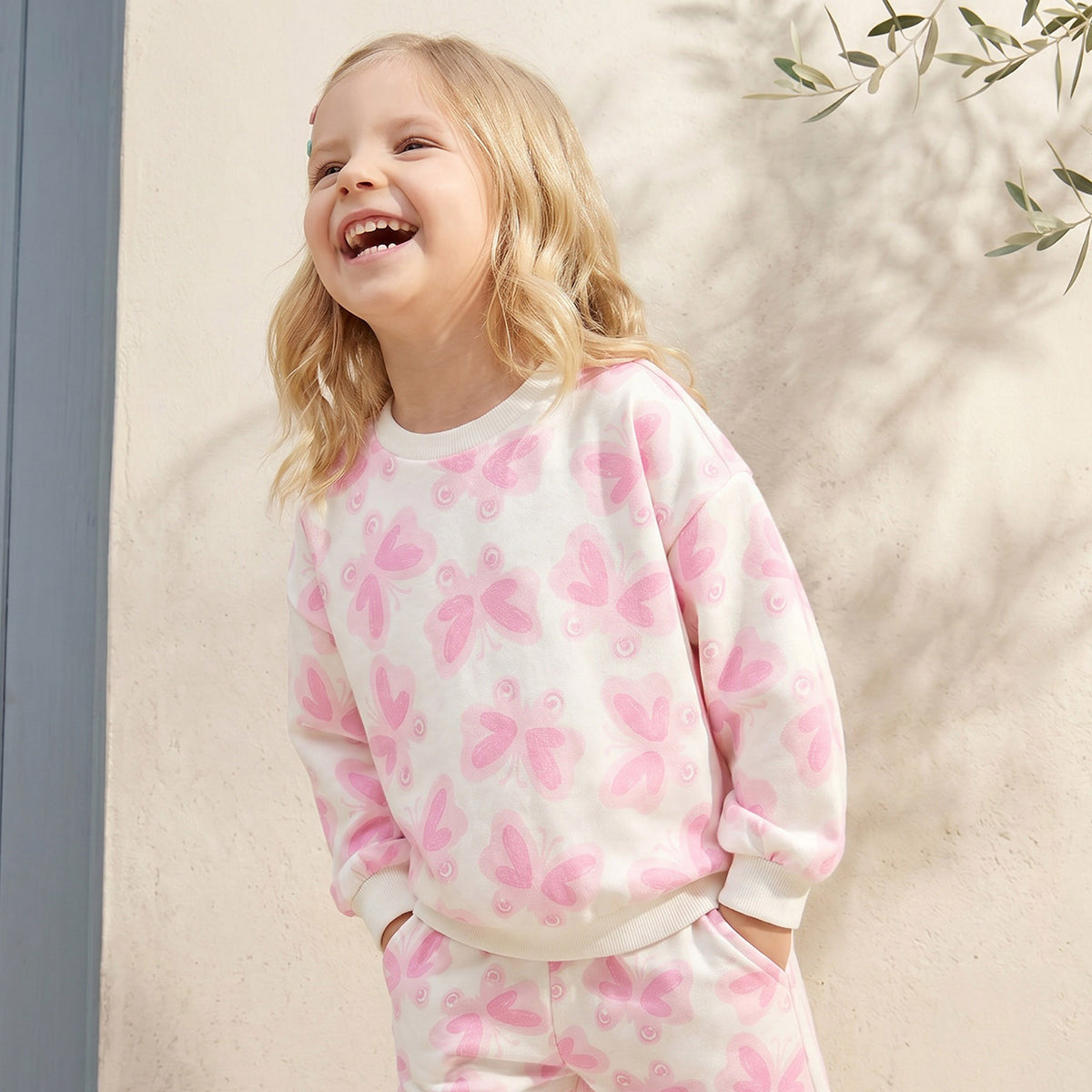 Juniors Butterfly Print Sweatshirt with Long Sleeves