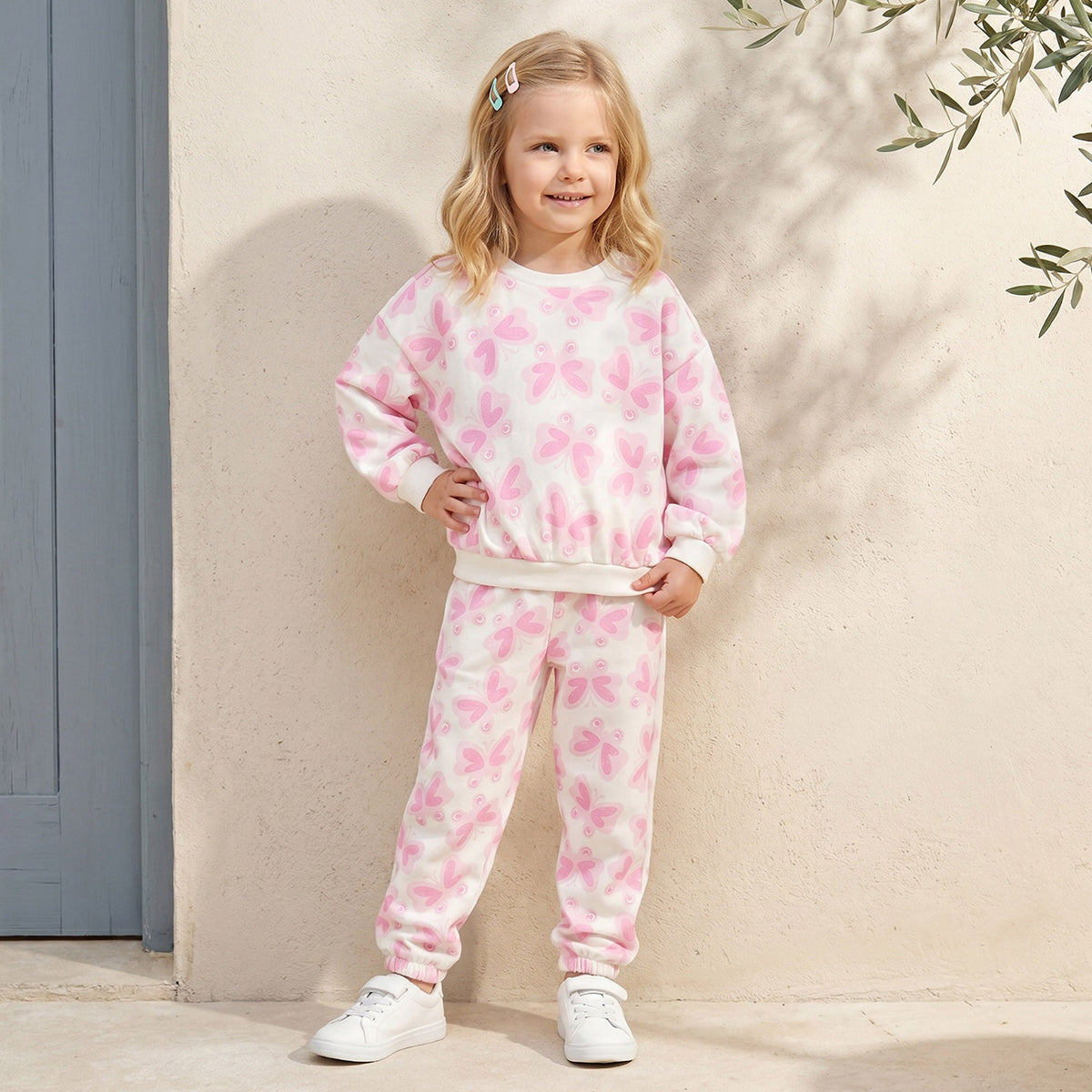 Juniors Butterfly Print Sweatshirt with Long Sleeves
