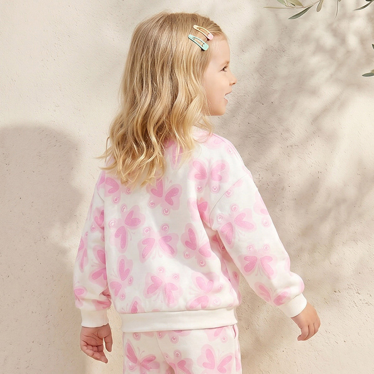 Juniors Butterfly Print Sweatshirt with Long Sleeves