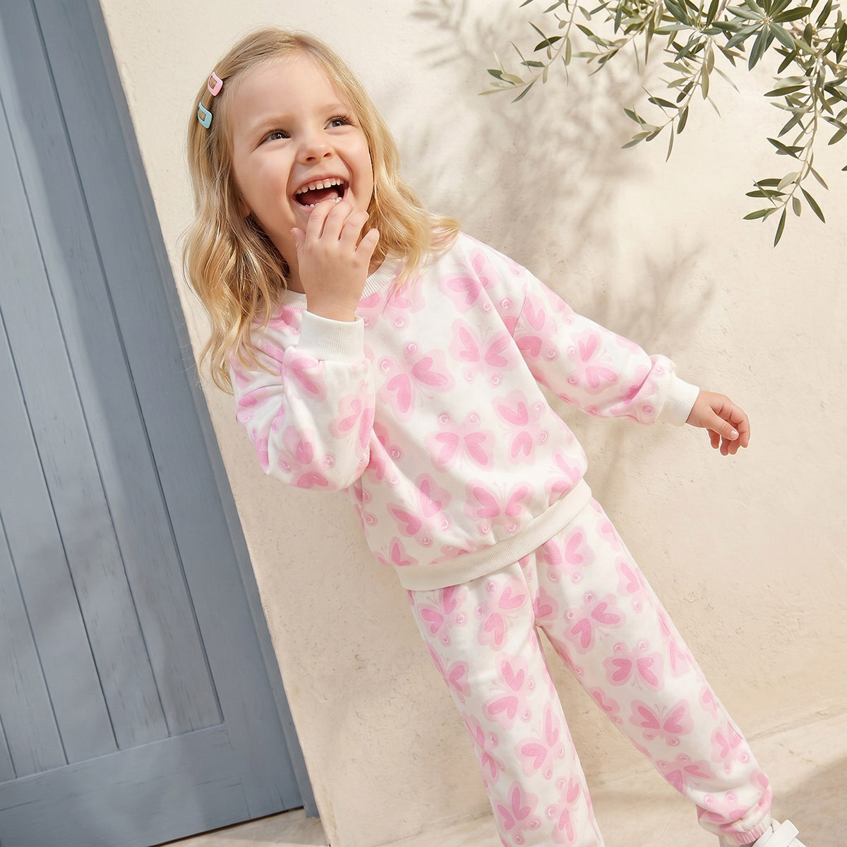 Juniors Butterfly Print Sweatshirt with Long Sleeves