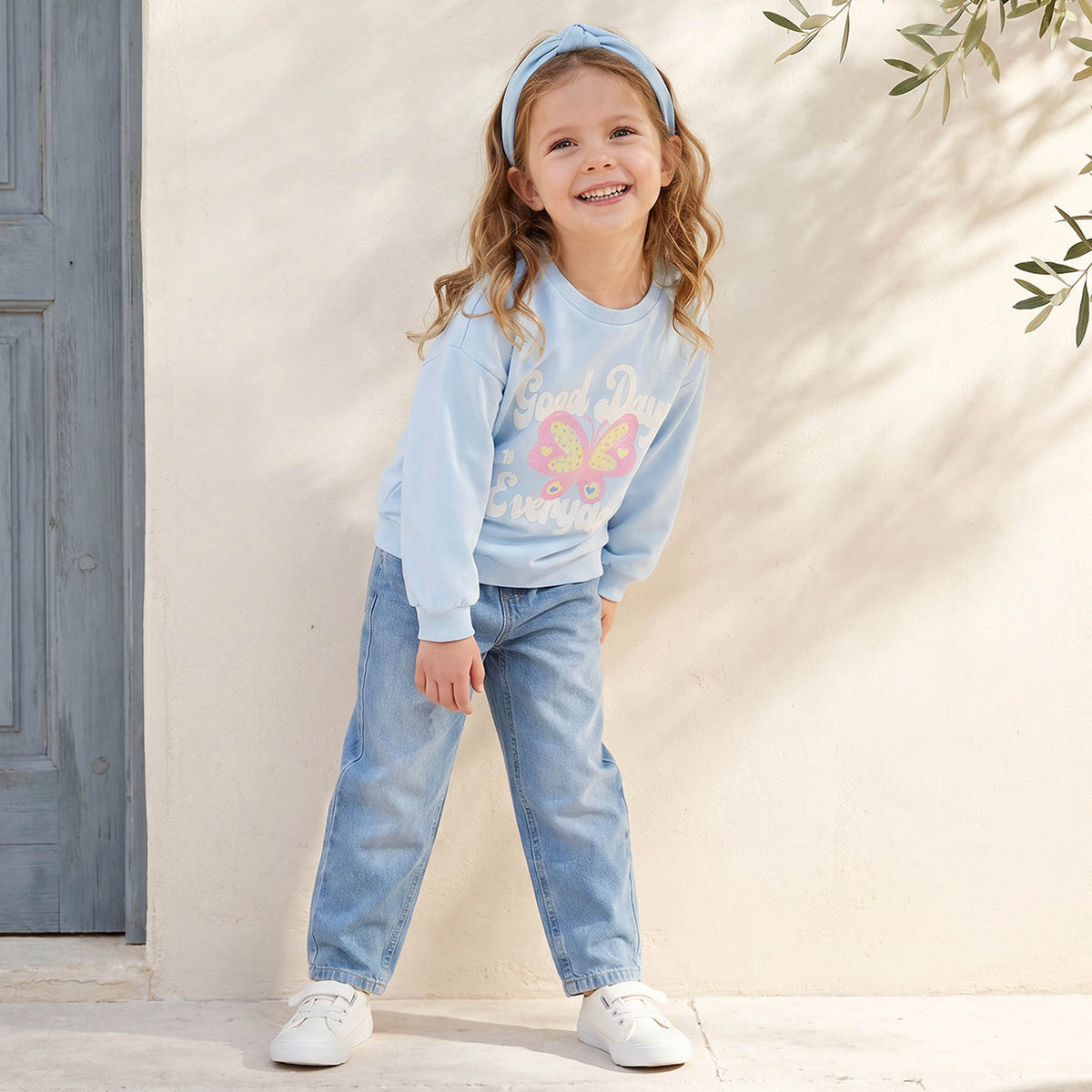 Juniors Butterfly Print Sweatshirt with Long Sleeves