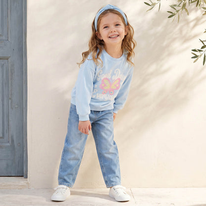 Juniors Butterfly Print Sweatshirt with Long Sleeves