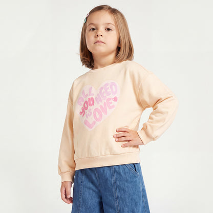 Juniors Heart Print Sweatshirt with Long Sleeves