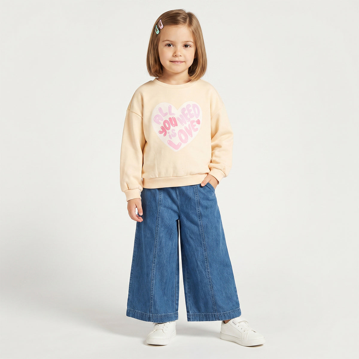 Juniors Heart Print Sweatshirt with Long Sleeves