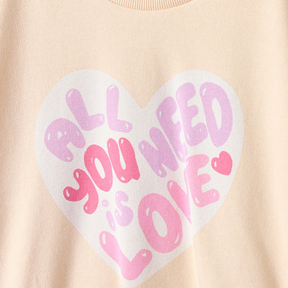 Juniors Heart Print Sweatshirt with Long Sleeves