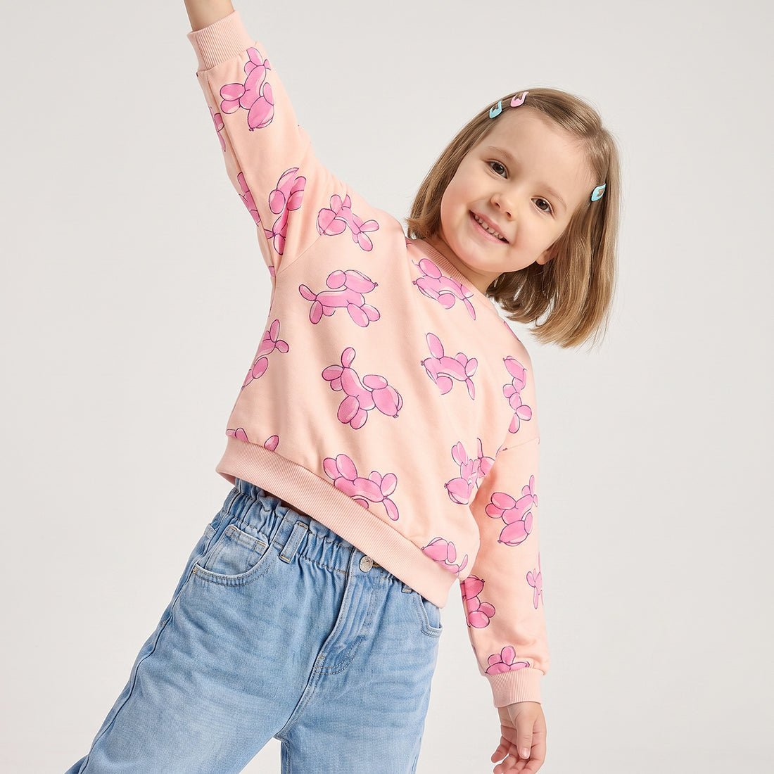 Juniors Balloon Dog Print Sweatshirt with Long Sleeves