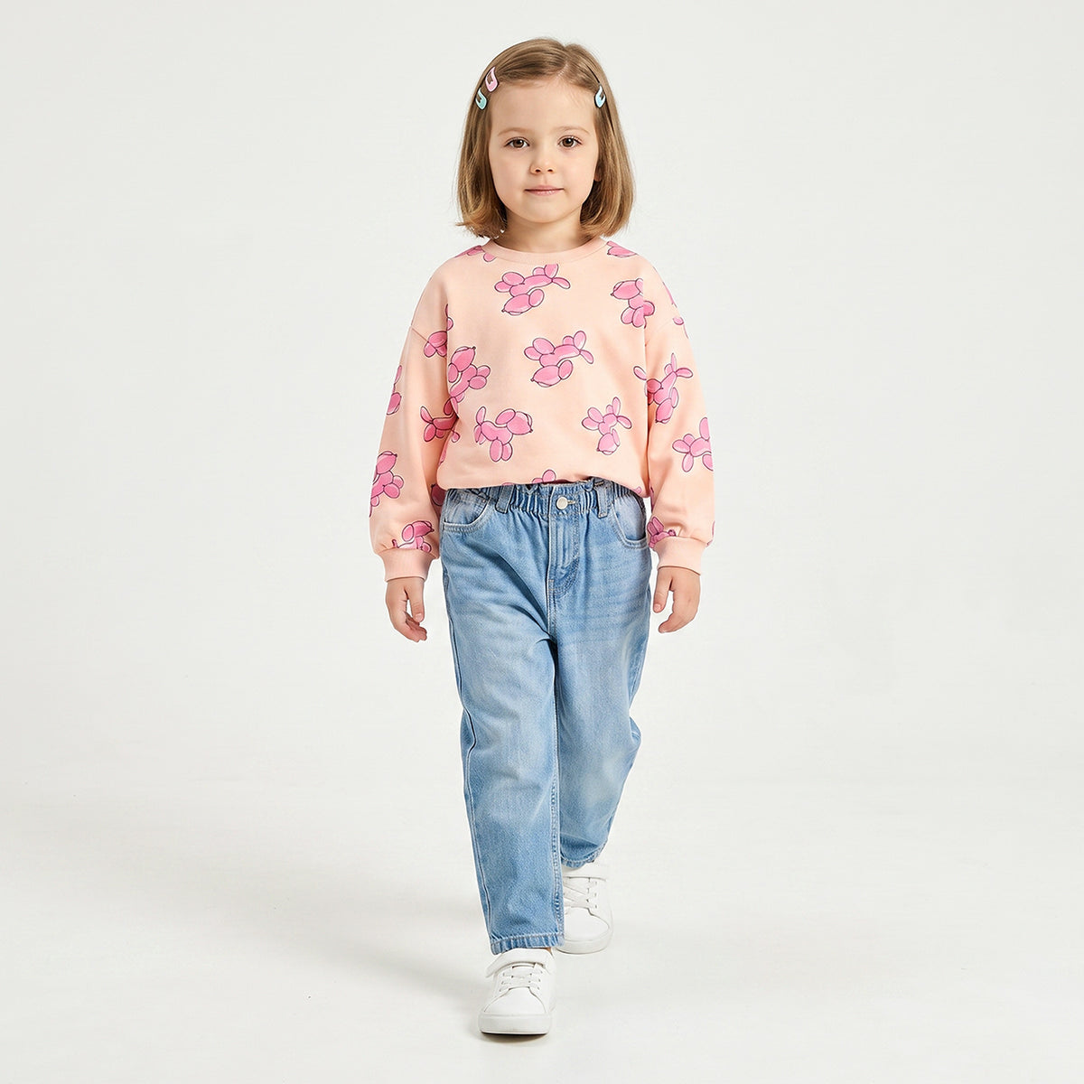 Juniors Balloon Dog Print Sweatshirt with Long Sleeves