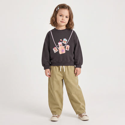 Juniors Slogan Print Sweatshirt with Long Sleeves