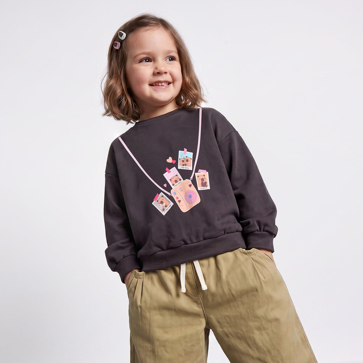 Juniors Slogan Print Sweatshirt with Long Sleeves