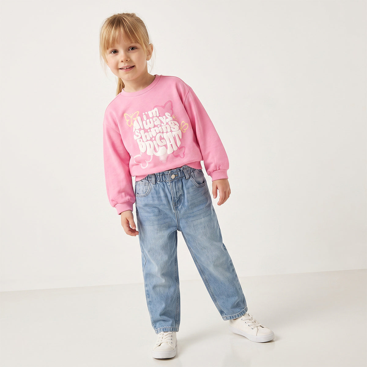 Juniors Slogan Print Sweatshirt with Long Sleeves