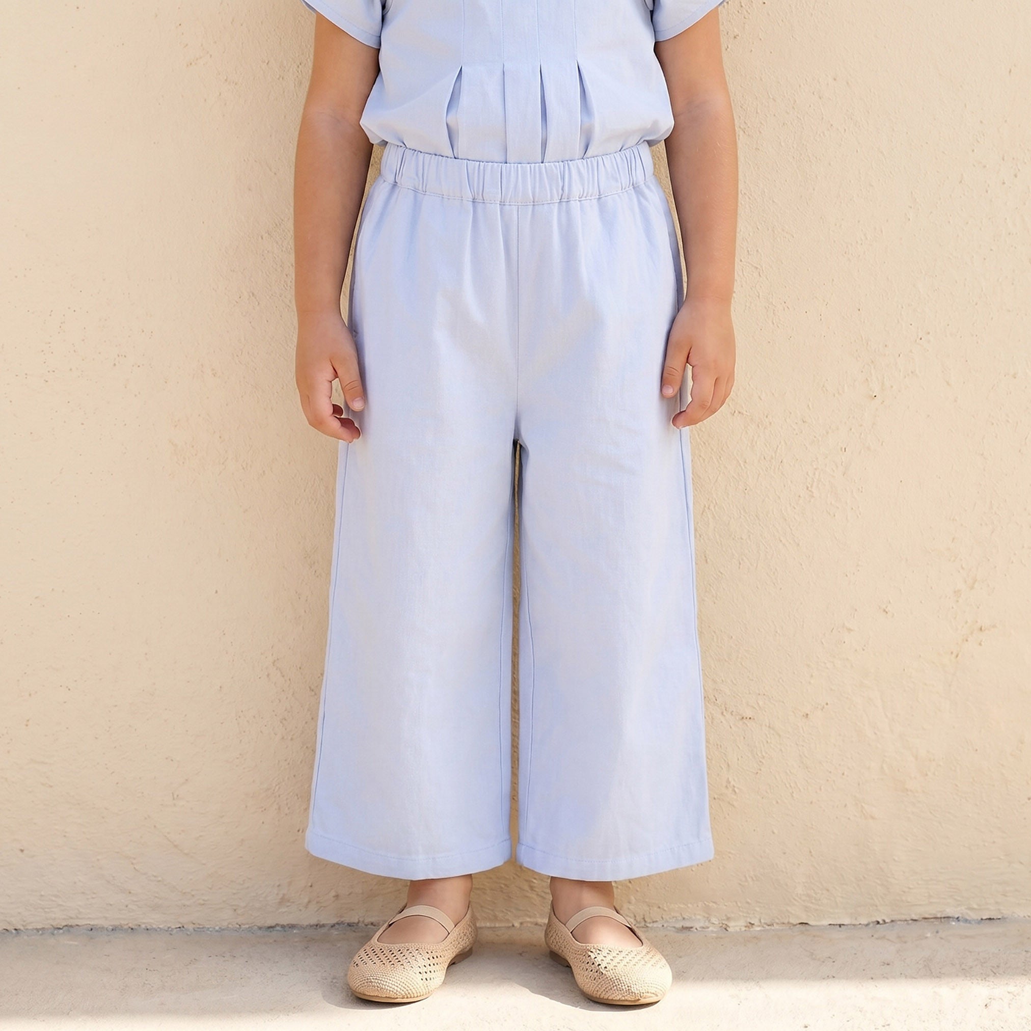 Juniors Square Neck Short Sleeves Peplum Top and Pants Set with Wavy Pattern