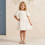 Eligo Round Neck Short Sleeves Knee Length A-line Dress with Butterfly Applique-undefined-image-1