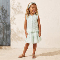 Eligo Mandarin Neck Sleeveless Top and Skirt Set with Schiffli Embroidery-undefined-image-1