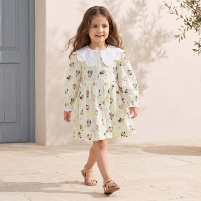 Disney Peter Pan Long Sleeves Knee Length A-line Dress with Minnie Mouse Print