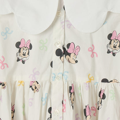 Disney Peter Pan Long Sleeves Knee Length A-line Dress with Minnie Mouse Print
