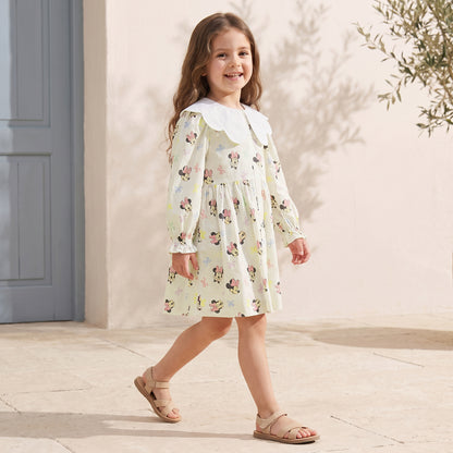 Disney Peter Pan Long Sleeves Knee Length A-line Dress with Minnie Mouse Print