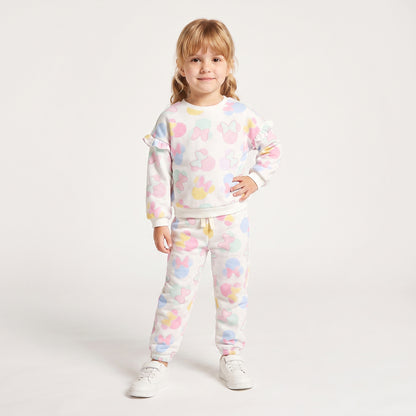 Disney Crew Neck Long Sleeves Sweatshirt and Joggers Set with Bow Print