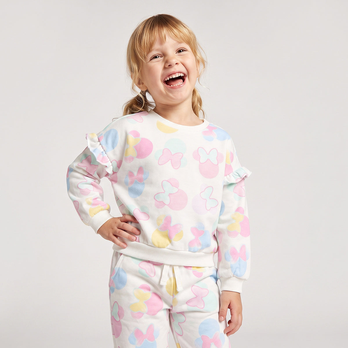 Disney Crew Neck Long Sleeves Sweatshirt and Joggers Set with Bow Print