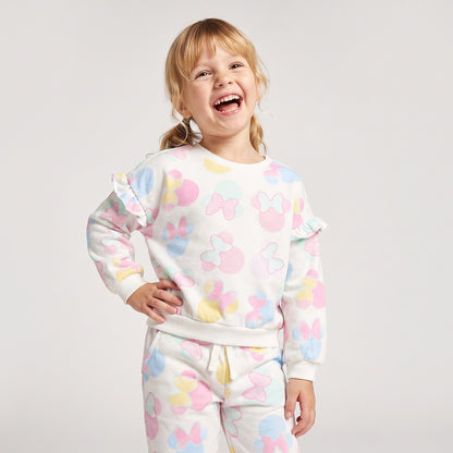 Disney Crew Neck Long Sleeves Sweatshirt and Joggers Set with Bow Print
