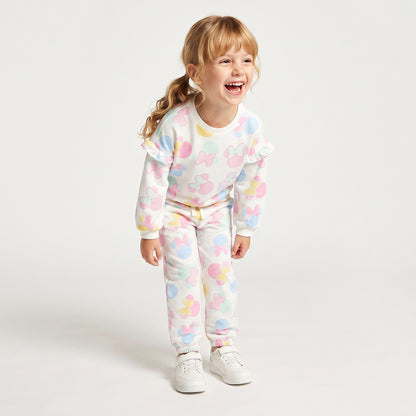 Disney Crew Neck Long Sleeves Sweatshirt and Joggers Set with Bow Print