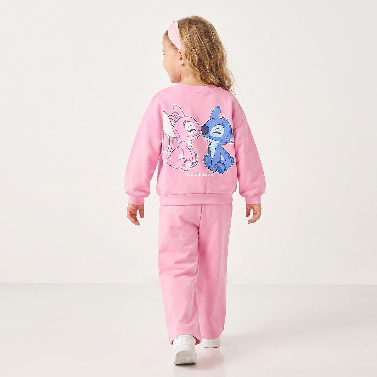 Disney Crew Neck Long Sleeves Sweatshirt and Track Pants Set with Stitch Print
