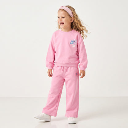 Disney Crew Neck Long Sleeves Sweatshirt and Track Pants Set with Stitch Print