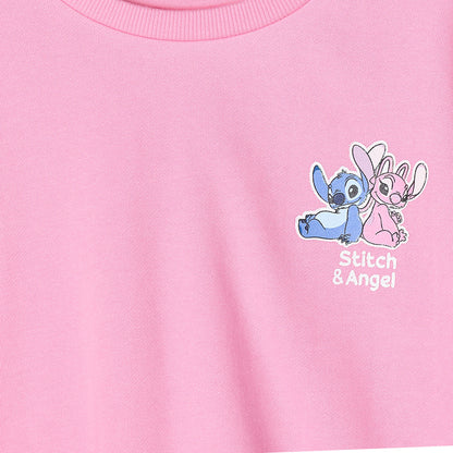 Disney Crew Neck Long Sleeves Sweatshirt and Track Pants Set with Stitch Print