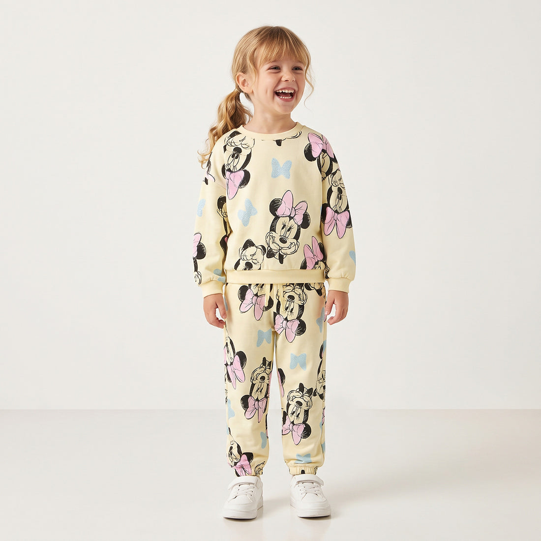 Disney Crew Neck Long Sleeves Sweatshirt and Joggers Set with Bow Print