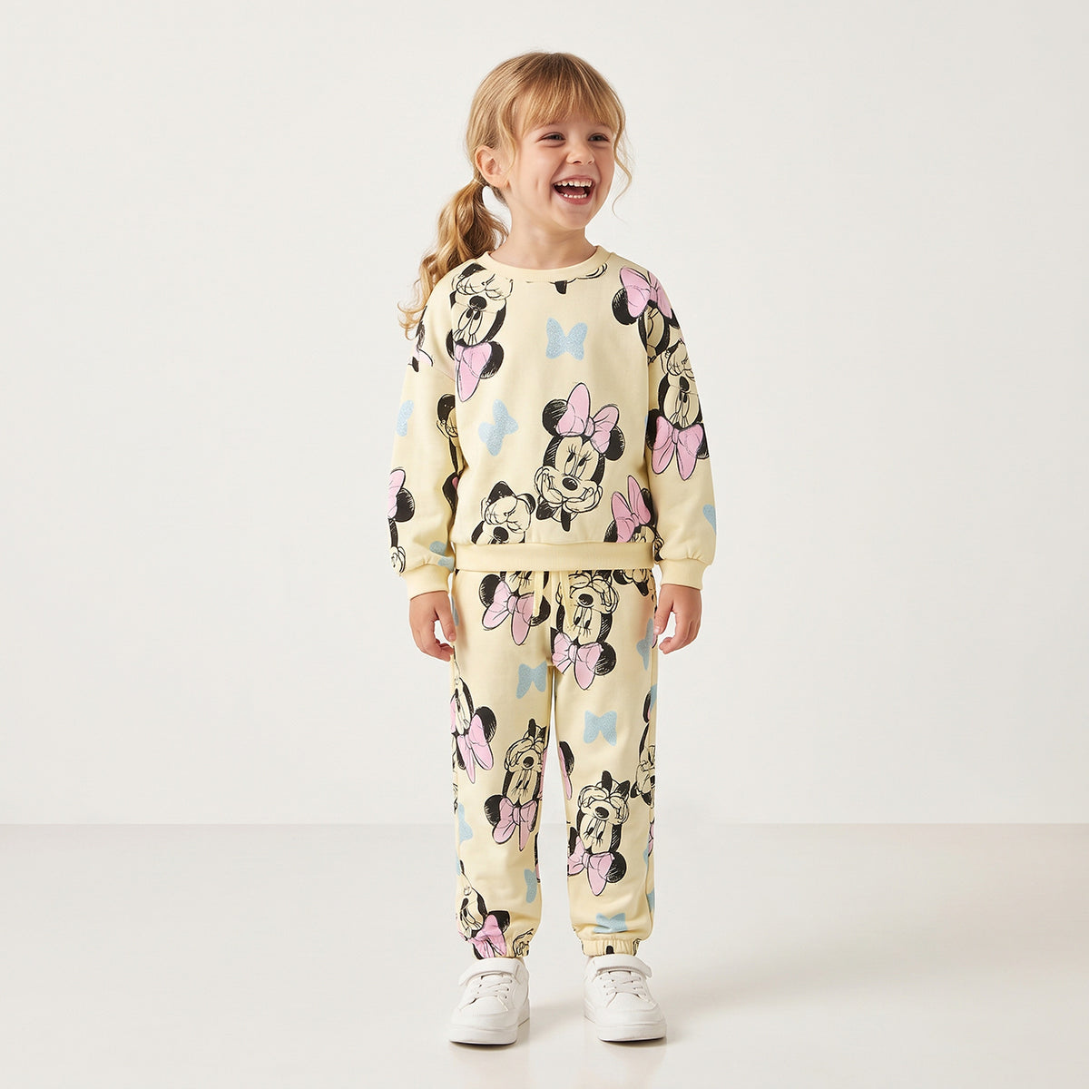 Disney Crew Neck Long Sleeves Sweatshirt and Joggers Set with Bow Print