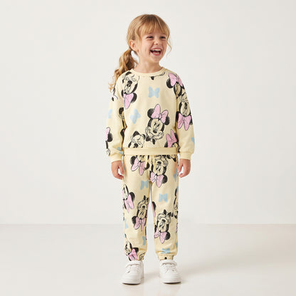 Disney Crew Neck Long Sleeves Sweatshirt and Joggers Set with Bow Print