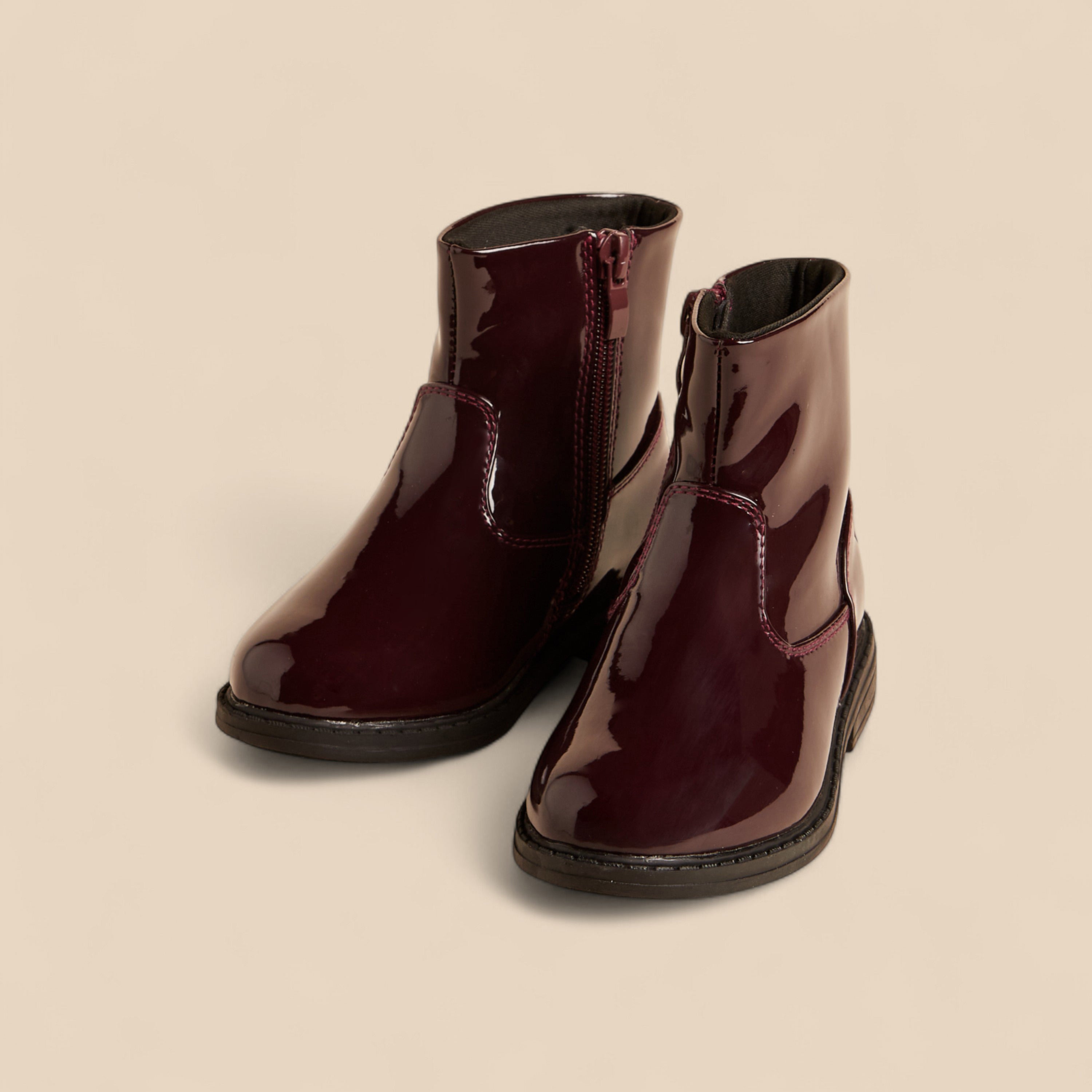 Heart Print Ankle Boots with Zip Closure