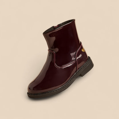 Heart Print Ankle Boots with Zip Closure