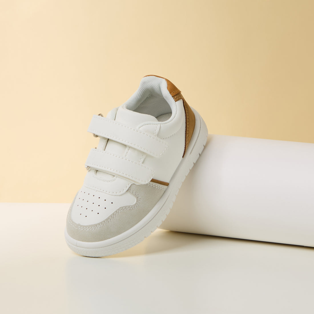 Textured Sneakers with Hook and Loop Closure - White / 23