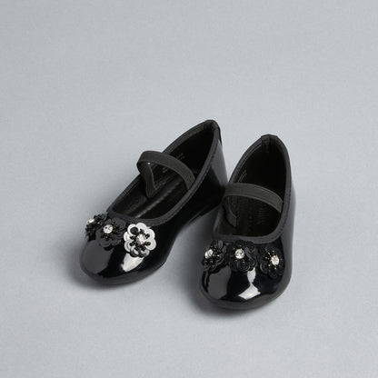 Floral Embellished Ballerina Shoes with Elasticated Strap
