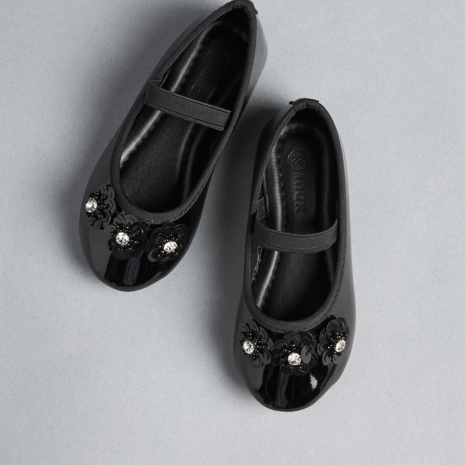 Floral Embellished Ballerina Shoes with Elasticated Strap