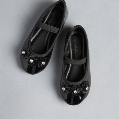 Floral Embellished Ballerina Shoes with Elasticated Strap