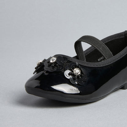 Floral Embellished Ballerina Shoes with Elasticated Strap