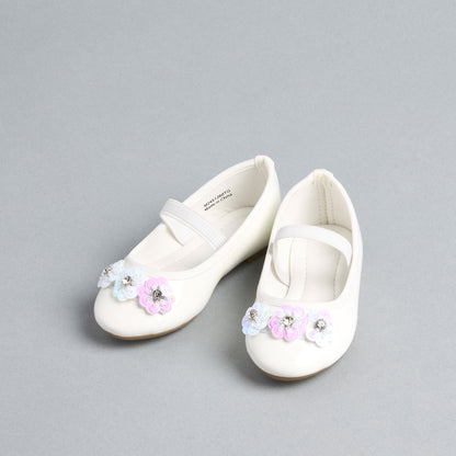Floral Embellished Ballerina Shoes with Elasticated Strap