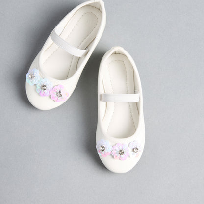 Floral Embellished Ballerina Shoes with Elasticated Strap