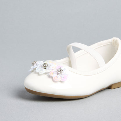 Floral Embellished Ballerina Shoes with Elasticated Strap